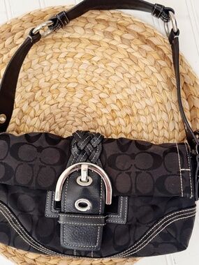 Coach Signature Soho Monogram Black Shoulder Bag Buckle Braiding Y2K  VTG
